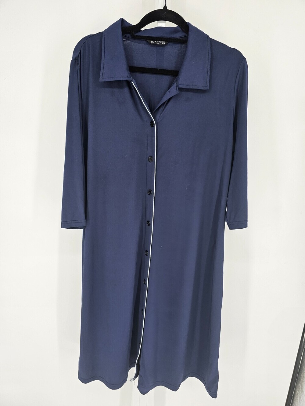 Bloomchic Womens Sz 12 Long Sleeve Button Up Nightgown Dark Blue Collared